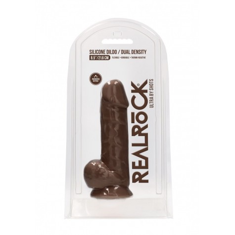 Коричневый фаллоимитатор Silicone Dildo With Balls - 21,6 см.