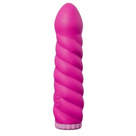 Ярко-розовый вибратор со спиралевидным рельефом PURRFECT SILICONE DELUXE 100 FUNCTION - 18 см.