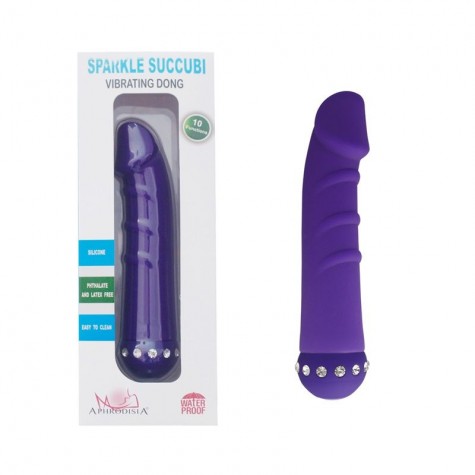 Фиолетовый вибратор SPARKLE SUCCUBI VIBRATING DONG - 14,5 см.